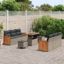 Conjunto de Sofá de Jardín de 9 Piezas con Cojines Gris Ratán Polietileno Acacia de , Sofás de exterior - Ref: Foro24-3363263...