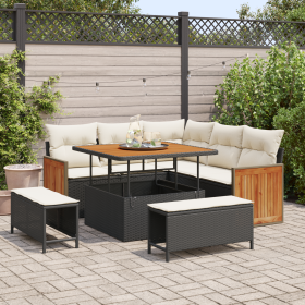 Conjunto Sofá Jardín de 8 Piezas con Cojines Negro Poliratán Acacia de , Sofás de exterior - Ref: Foro24-3363295, Precio: 630...