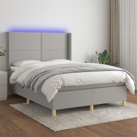 Cama box spring colchón y luces LED tela gris claro 140x200 cm Cama box spring colchón y luces LED tela gris claro 140x200 cm