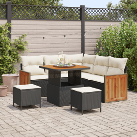 Conjunto de Sofá de Jardín de 8 Piezas con Cojines Negro Poliratán Acacia de , Sofás de exterior - Ref: Foro24-3363300, Preci...