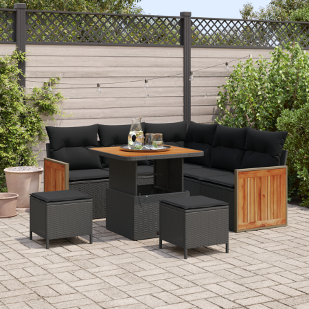 Juego de Sofás de Jardín de 8 Piezas con Cojines Negro Poliratán Acacia de , Sofás de exterior - Ref: Foro24-3363299, Precio:...