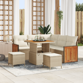 Juego de Sofá de Jardín de 8 Piezas con Cojines Beige Ratan Poliéster Acacia