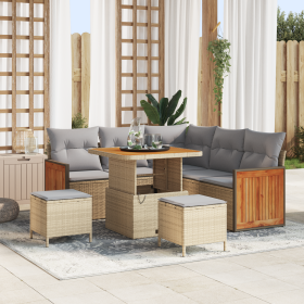 Juego de Sofá de Jardín de 8 Piezas con Cojines Beige de Poliratán y Acacia de , Sofás de exterior - Ref: Foro24-3363302, Pre...