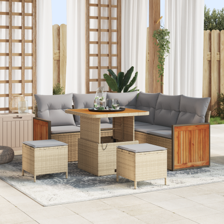 Juego de Sofá de Jardín de 8 Piezas con Cojines Beige de Poliratán y Acacia | Foro24.es | Tu tienda online para hogar, jardín y más Foro24.es