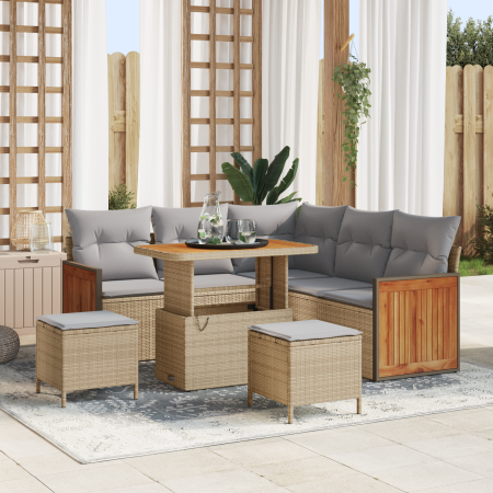 Juego de Sofá de Jardín de 8 Piezas con Cojines Beige Rattan PE Acacia de , Sofás de exterior - Ref: Foro24-3363307, Precio: ...