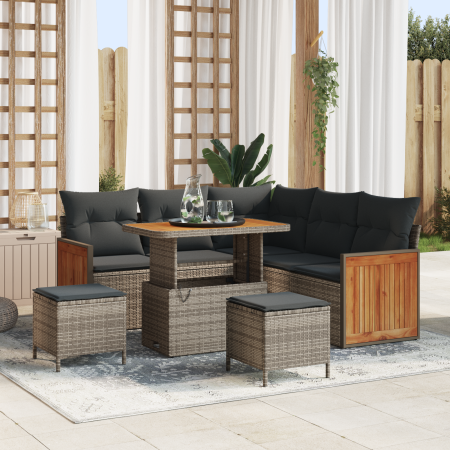 Conjunto de Sofá de Jardín de 8 Piezas con Cojines Gris Poliratán Acacia de , Sofás de exterior - Ref: Foro24-3363308, Precio...