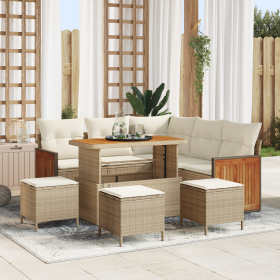 Conjunto de Sofás de Jardín de 9 Piezas con Cojines Beige de Rattan y Acacia de , Sofás de exterior - Ref: Foro24-3363311, Pr...
