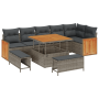 Conjunto de Sofá de Jardín de 9 Piezas con Cojines de Ratán Poliéster Gris y Acacia de , Sofás de exterior - Ref: Foro24-3363...