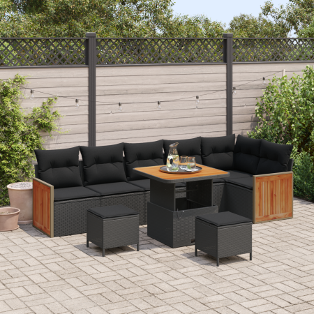 Conjunto de Sofás de Jardín de 9 Piezas con Cojines Negro Poliratán Acacia de , Sofás de exterior - Ref: Foro24-3363319, Prec...