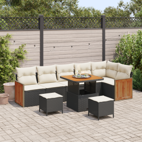 Conjunto de Sofá de Jardín de 9 Piezas con Cojines Negro Ratán Polipropileno Acacia de , Sofás de exterior - Ref: Foro24-3363...