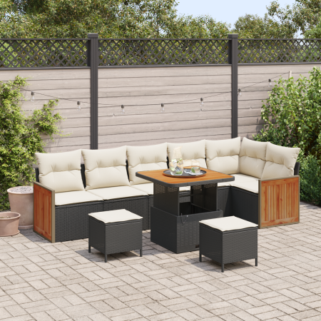 Conjunto de Sofá de Jardín de 9 Piezas con Cojines Negro Ratán Polipropileno Acacia de , Sofás de exterior - Ref: Foro24-3363...