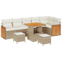 Juego de sofá de jardín de 9 piezas con cojines en poliratán beige y acacia de , Sofás de exterior - Ref: Foro24-3363321, Pre...