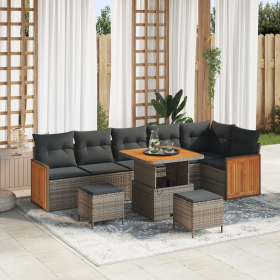 Set de Sofá de Jardín de 9 Piezas con Cojines Gris Poliratán Acacia de , Sofás de exterior - Ref: Foro24-3363323, Precio: 610...