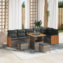 Set de Sofá de Jardín de 9 Piezas con Cojines Gris Poliratán Acacia | Foro24.es | Tu tienda online para hogar, jardín y más Foro24.es