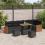 Conjunto de Sofá de Jardín de 9 Piezas con Cojines Negro de Ratán Poli Acacia de , Sofás de exterior - Ref: Foro24-3363324, P...