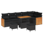 Conjunto de Sofá de Jardín de 9 Piezas con Cojines Negro de Ratán Poli Acacia de , Sofás de exterior - Ref: Foro24-3363324, P...