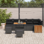 Conjunto de Sofá de Jardín de 9 Piezas con Cojines Negro de Ratán Poli Acacia de , Sofás de exterior - Ref: Foro24-3363324, P...