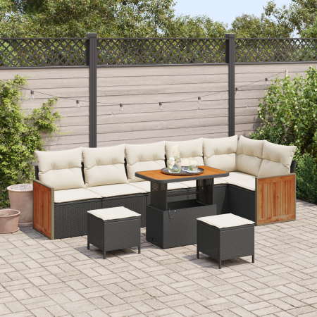 Conjunto de sofá de jardín de 9 piezas con cojines negro poliratán acacia de , Sofás de exterior - Ref: Foro24-3363325, Preci...