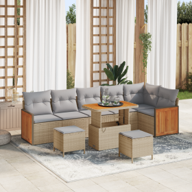 Juego de sofá de jardín de 9 piezas con cojines beige de polirratán de , Sofás de exterior - Ref: Foro24-3363327, Precio: 613...