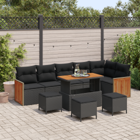 Conjunto de Sofás de Jardín de 10 Piezas con Cojines Poliratán Negro Acacia de , Sofás de exterior - Ref: Foro24-3363329, Pre...