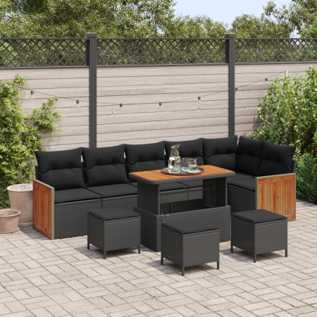 Conjunto de Sofás de Jardín de 10 Piezas con Cojines Poliratán Negro Acacia de , Sofás de exterior - Ref: Foro24-3363329, Pre...