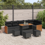 Conjunto de Sofás de Jardín de 10 Piezas con Cojines Poliratán Negro Acacia de , Sofás de exterior - Ref: Foro24-3363329, Pre...