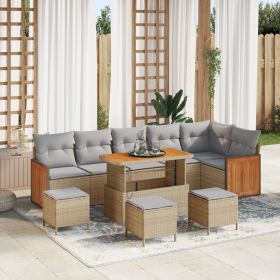 Juego de Sofá de Jardín de 10 Piezas con Cojines Beige Poliratán Acacia de , Sofás de exterior - Ref: Foro24-3363332, Precio:...