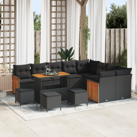 Conjunto de Sofá de Jardín de 13 Piezas con Cojines Negro Poliratán Acacia de , Sofás de exterior - Ref: Foro24-3363349, Prec...