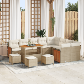 Set de sofá de jardín de 13 piezas con cojines Beige Ratán Polipropileno Acacia de , Sofás de exterior - Ref: Foro24-3363351,...