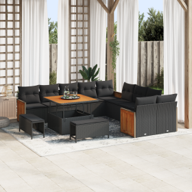 Conjunto sofá jardín 13 piezas cojines Negro Poliratán Acacia de , Sofás de exterior - Ref: Foro24-3363354, Precio: 1,00 €, D...