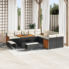 Conjunto de sofá de jardín de 13 piezas con cojines negro ratán sintético acacia de , Sofás de exterior - Ref: Foro24-3363355...