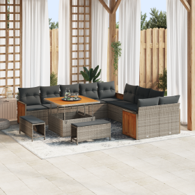Set de Sofá de Jardín de 13 Piezas con Cojines Gris Poliratán Acacia de , Sofás de exterior - Ref: Foro24-3363358, Precio: 95...