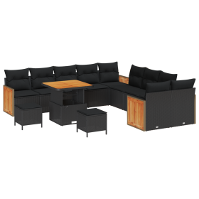 Juego de Sofá de Jardín de 13 Piezas con Cojines Negro Poliratán Acacia de , Sofás de exterior - Ref: Foro24-3363359, Precio:...