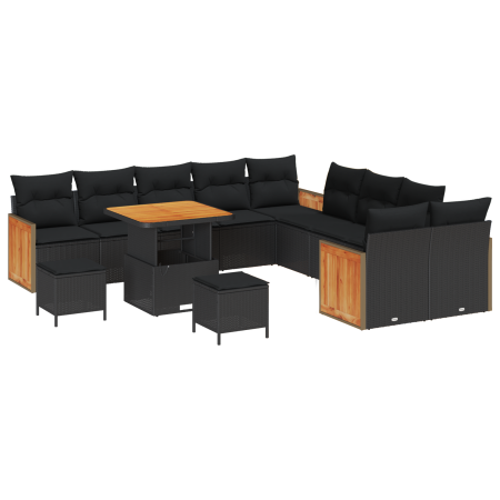 Juego de Sofá de Jardín de 13 Piezas con Cojines Negro Poliratán Acacia de , Sofás de exterior - Ref: Foro24-3363359, Precio:...