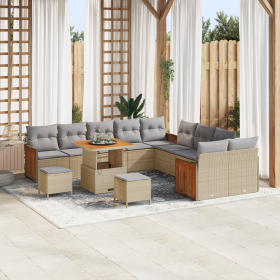 Set de Sofá de Jardín  de 13 Piezas con Cojines Beige Poliratán Acacia