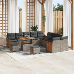 Set de Sofá de Jardín de 13 Piezas con Cojines Gris Poliratán Acacia