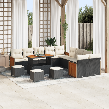 Juego de Sofá de Jardín de 14 piezas con Cojines Negro Poliratán Acacia de , Sofás de exterior - Ref: Foro24-3363370, Precio:...