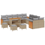 Juego de Sofá de Jardín de 14 Piezas con Cojines Beige Polirratán Acacia de , Sofás de exterior - Ref: Foro24-3363372, Precio...