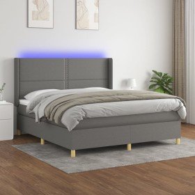 Cama box spring colchón y luces LED tela gris oscuro 160x200 cm Cama box spring colchón y luces LED tela gris oscuro 160x200 cm