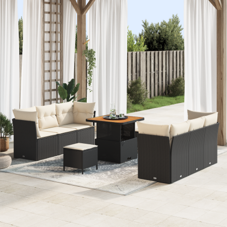 Juego de Sofá de Jardín de 9 Piezas con Cojines Negro Poliratán Acacia | Foro24.es | Tu tienda online para hogar, jardín y más Foro24.es