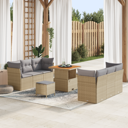 Juego de Sofá de Jardín de 9 Piezas con Cojines Beige Ratán Poliéster Acacia | Foro24.es | Tu tienda online para hogar, jardín y más Foro24.es