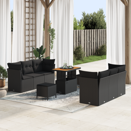 Juego de sofá de jardín de 9 piezas con cojines Ratán negro Acacia de , Sofás de exterior - Ref: Foro24-3363389, Precio: 608,...
