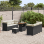 Juego de sofá de jardín de 9 piezas con cojines, negro, poliratán, acacia | Foro24.es | Tu tienda online para hogar, jardín y más Foro24.es