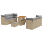 Conjunto de Sofá de Jardín de 9 Piezas con Cojines Beige de Ratán Poliéster Acacia de , Sofás de exterior - Ref: Foro24-33633...