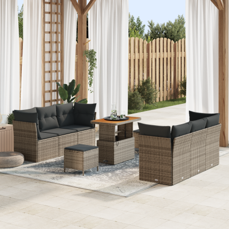 Juego de Sofá de Jardín de 9 Piezas con Cojines Gris Poliratán Acacia | Foro24.es | Tu tienda online para hogar, jardín y más Foro24.es
