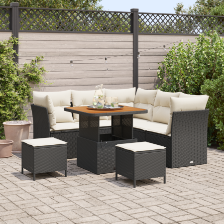 Juego de Sofá de Jardín de 8 piezas con cojines Poliratán Negro Acacia | Foro24.es | Tu tienda online para hogar, jardín y más Foro24.es