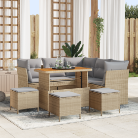 Juego de Sofá de Jardín de 9 Piezas con Cojines Beige Poliratán Acacia de , Sofás de exterior - Ref: Foro24-3363442, Precio: ...