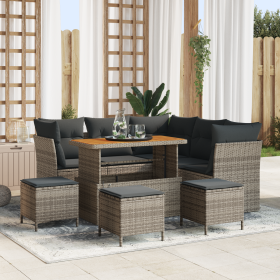 Juego de Sofá de Jardín de 9 Piezas con Cojines Gris Poliratán Acacia de , Sofás de exterior - Ref: Foro24-3363443, Precio: 5...