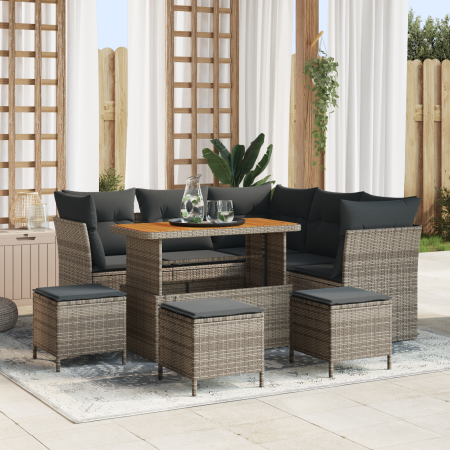 Juego de Sofá de Jardín de 9 Piezas con Cojines Gris Poliratán Acacia de , Sofás de exterior - Ref: Foro24-3363443, Precio: 5...
