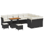 Set de Sofá de Jardín  de 12 Piezas con Cojines Ratán Poliéster Negro Acacia | Foro24.es | Tu tienda online para hogar, jardín y más Foro24.es